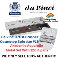 Schmincke Akademie Aquarell Metal Set With 12x ½ pans 75112  da Vinci Brush Series 5580 COSMOTOP #18