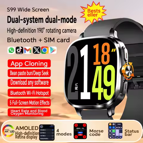 5G Celluler Version S99 Smartwatch Android Smart Watch With 190° Rotating Camera NFC Compass IP67 Wa
