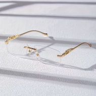 Rimless Glasses Men Retro Metal Leopard Head Fringe Tassel Trendy Statement Eyewear
