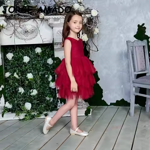 New Summer Kids Girls Lace Tulle Party Dress Lace Backless Princess Wedding Dresses with Sash Baby C