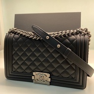 CHANEL BOY Calfskin & Ruthenium-Finish Metal 25cm