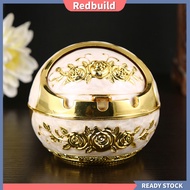 redbuild|  Rose Flower Pattern Ash Tray with Lid Windproof Zinc Alloy Smoking Ashtray for Living Room