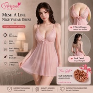 (40kg – 60kg) Vivi Sexy Lingerie V Neck Mesh A Line Nightwear Dress Baju Seksi Wanita 纯欲深V性感睡裙