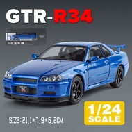 {dcfnfyhj} LEO 1:24 Nissan GTR R34 Metal Alloy Toys Car Model Diecast Vehicle For Boys Kids Simulati