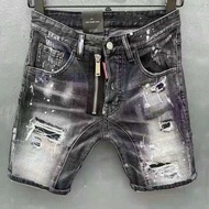 DSQUARED2 Brand Mens Denim Shorts Fashion Slim Retro Ripped Short Jeans For Men Fake Zipper Hole Hip