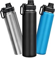 ZOMAKE Insulated Water Bottle - 25Oz （750 ml） Wide Mouth BPA Free Stainless Steel Vacuum Flask, Double Wall Stainless Steel Water Bottle for Sports Gym Modern Simplicity Black