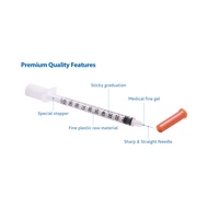 [1 pcs] Insulin Syringe With Needle Jarum Picagari 1ML - 31G x 5/16' ( 0.25 x Panjang 8mm ) x 1 Pcs