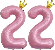 40 Inch Pink Crown Number 22 Balloons, 22th Large Foil Helium Balloons, Pink 22th Celebration Decor 