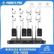 Phenyx Pro PTU-7000B Wireless Microphone System 4 Channel Wireless Mic Set 4 Headsets/Lapel Mics Aut