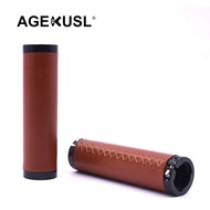 AGEKUSL Bike Grips Vintage Leather Handlebar Grips Double Lock For Brompton Birdy Dahoo JAVA Pikes Folding Bicycle