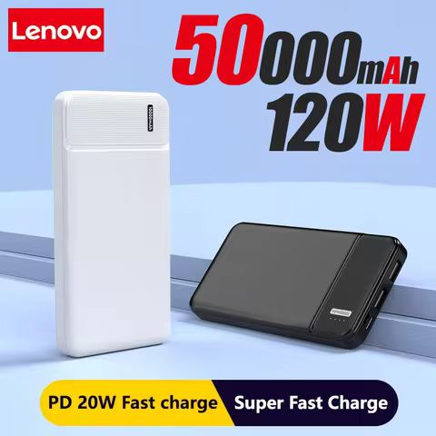 Lenovo 120W 50000mAh Power Bank 12W Portable Fast Charger External Battery PowerBank High Capacity P