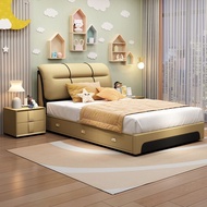 Bed Frame Modern Simple Small with Storage Leather Single/ Super single Bed King/Queen Bed Wide Single Edging Optional Storage Box