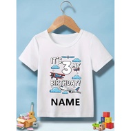 Custom Name Airplane Birthday T-Shirt, 1st-7st Birthday Airplane Printed Tshirt Boys/Girls Summer Sh