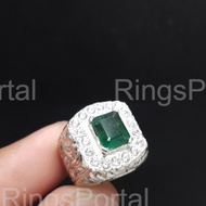 天然祖母綠戒指 深綠色男款祖母綠戒指 單鑽男款祖母綠戒指