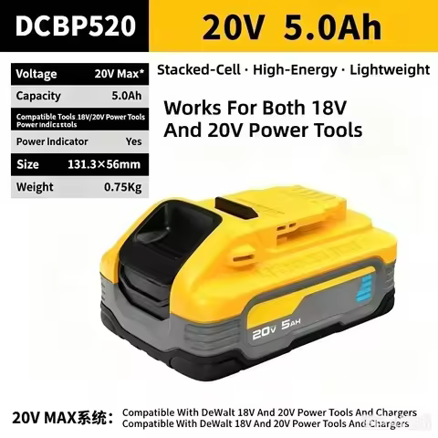 Original Lithium‑ion Battery DCB184 DCB184G DCBP520 5.0Ah For DeWalt 18V‑20V Power Tools