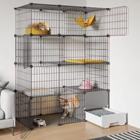 Large Cat Cage w/ Litter Box, 4-Tier DIY Enclosures Detachable Metal Wire Kennel Crate Exercise Plac