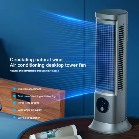 Portable Desktop Tower Fan Vertical Horizontal Cooling Bladeless Tower Fan 3 Speed USB Rechargeable 