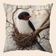 1pc Chinoiserie Birds In Turquoise - 17.7*17.7inch Soft Plush Pillow Cover, Single-Sided Print, Zip 