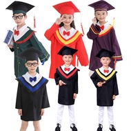 3-16 Years Kids Graduation Gown + Hat Children's Bachelor Dress Kindergarten Elementary School Students Photography Robe Outfit Set Unisex Costume