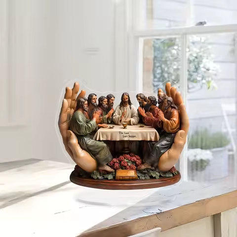 "2D The Last Supper Resin Sculpture - Christian Home Decor for Living Room, Office Desk, Meaningful 