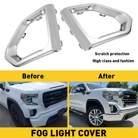 ABNF!For GMC Sierra 2019-2021 Denali SLT Front Fog Light Outer Bezel Cover Chrome Set Replacement