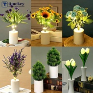 TIMEKEY Artificial Flower Night Light Simulation Sunflower Tulip Potted Lamp Warm Glow Bedroom Home 