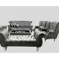 Harga Kilang Chesterfield Sofa Velvet Sofa 3 Seater 1 Bench 2 Wing Chairs