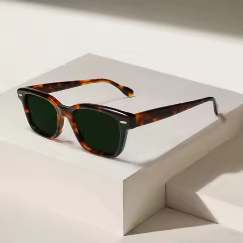 VZONE Tortoise Acetate Sunglasses Vintage Rivet G15 UV400 Non Polarized Rectangle Frame Unisex High 