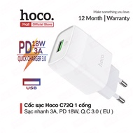 Hoco C72Q fast charger PD18W fast charger, 1 USB port 3A fast charger for Smartphones