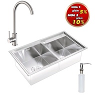 [Trả góp 0%] Chậu rửa chén Inox SUS 304 Eurolife C1 + Vòi rửa chén nóng lạnh Inox SUS 304 nguyên khố