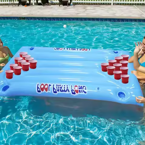 Swimming Pool Float Beer Pong Table Bar Tray Inflatable Cup Holder Swimming Pool Game Table Float Po