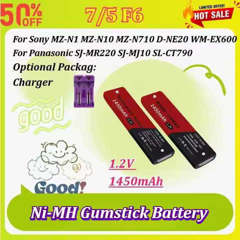 Panasonic Gumstick Battery for New 1.2V 7/5 F6 1450mAh Gumstick Battery for Sony MZ-N1 MZ-N10 MZ-N71