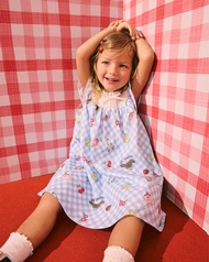 Lil Lapins - Lil Berry Smocked Dress 100% Cotton เพิ่มความน่ารักด้วยสม็อกคอ มีซับใน ผ้าพิมพ์ลายเอกลั