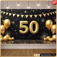Golden 50th Wedding Anniversary Decorations, Happy 50th Anniversary Banner Backdrop, 50 Year Marriag