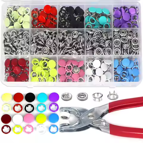200sets Metal Snap Button Kit - Snap on Buttons & Snap Fastener Tool - 9.5mm Colorful Metal Snaps Bu