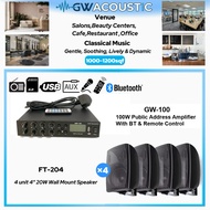 GW Acoustic GW-100 100W Public Address Amplifier + 4" FT-204 Wall Speaker For Cafe Background Music