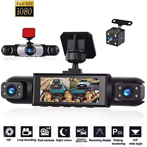 4-Channel 360° Panoramic Dash Cam, Front/Rear/Interior/Left/Right Recording, Loop Recording & Rearvi