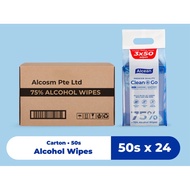 Alcosm Alcean 75% Alcohol Wipes 50sx96packs (4 carton deal)