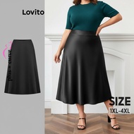 Lovito Women's Plus Size Curve Elegant Basic Plain Skirt LBL17755