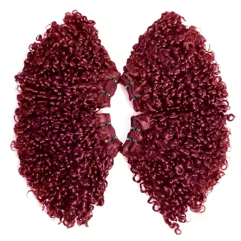 Pixie Curly Burgundy 99J Human Hair Bundles Unprocessed Brazilian 100% Virgin Human Hair Bundles Bur