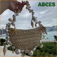 ABCES New Pearl Conch Grass Woven Bag Handheld Beach Vacation Women's purseCell phone Bag OIJNH