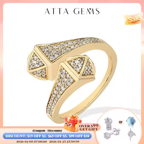 ATTAGEMS AU750 Double Snake Moissanite Rings Women Men 10k 14k 18k Real Gold Adjustable Band Luxury 