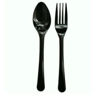 7" Heavy Duty Luxury & Thick Spoon & Fork ( 50pcs± ) Spoon & Fork - Black - Disposable Plastic Cutle