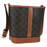CELINE Triomphe 小號水桶肩背包 PVC 皮革 黑色 金色 正品 135273M