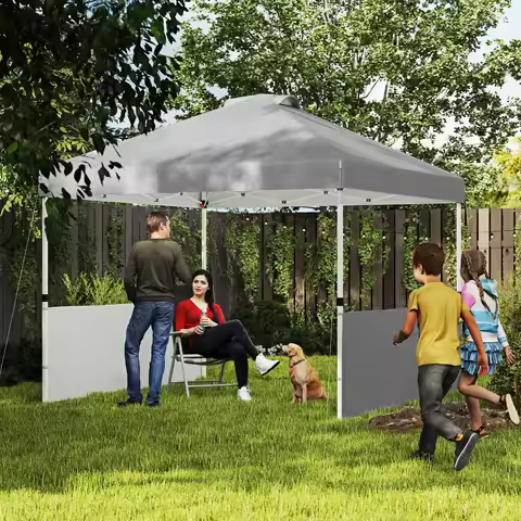 10' X 10' Pop up Canopy Tent with 2 Half Sidewalls, Dark Gray