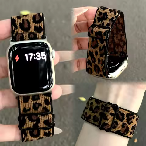 Leopard Stretchy Nylon Watch Band Compatible With iWatch Adjustable Leopard Strap For Apple Watch Se