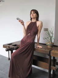 Pleased Canelé Halter Maxi Dress
