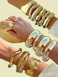 15pcs/9pcs/6pcs/3pcs/1pc Vintage Fashion Elegant Metal Multi-Element Retro Geometric Asymmetrical Fa