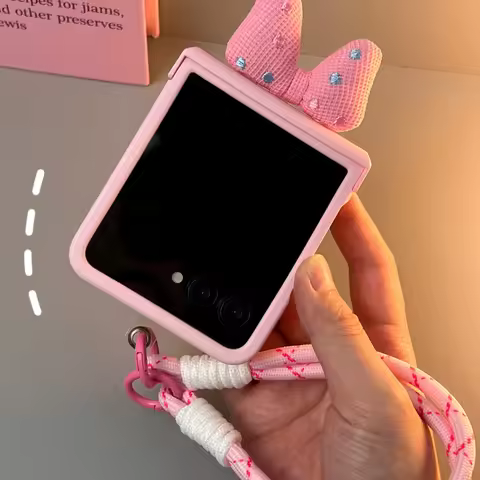 Korean Cute Fresh Pink Soft Bow Case With Leather Portable Rope For Flip7 flip7 6 5 Motorola Razr50 