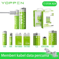 [⚡READY STOCK] YOPPEN 1.5V 3600mWh AA/AAA D  3.7v C 9V Li-Ion Bateri Rechargeable Battery Type-C USB